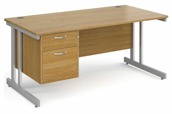 All Oak Double C-Leg Clerical Desk 2 Drawer