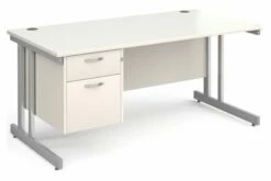 All White Double C-Leg Clerical Desk 2 Drawer