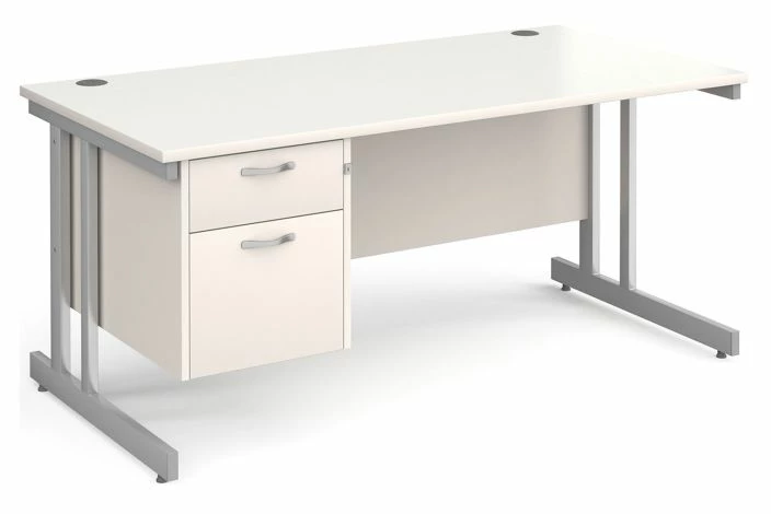 All White Double C-Leg Clerical Desk 2 Drawer