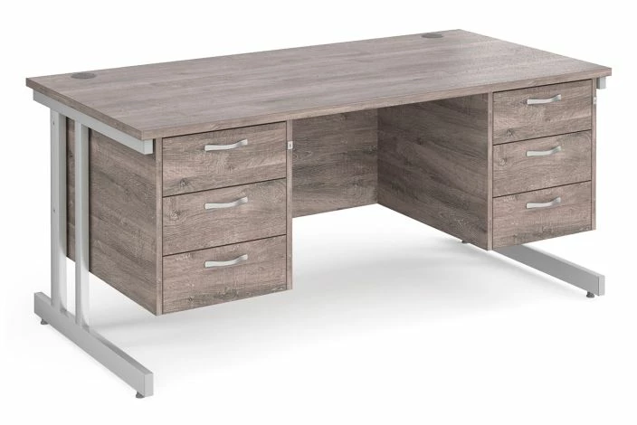 All Grey Oak Double C-Leg Executive Desk 3+3 Drawers