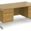 All Oak Double C-Leg Executive Desk 3+3 Drawers