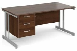 All Walnut Double C-Leg Clerical Desk 3 Drawer