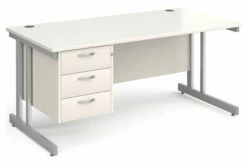 All White Double C-Leg Clerical Desk 3 Drawer
