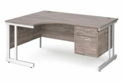 All Grey Oak Double C-Leg Left Hand Ergo Desk 2 Drawers