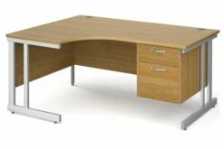 All Oak Double C-Leg Left Hand Ergo Desk 2 Drawers