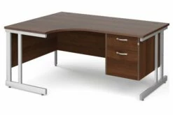 All Walnut Double C-Leg Left Hand Ergo Desk 2 Drawers
