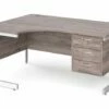 All Grey Oak Double C-Leg Left Hand Ergo Desk 3 Drawers
