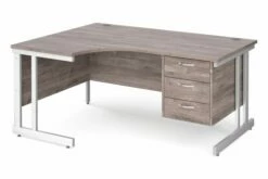 All Grey Oak Double C-Leg Left Hand Ergo Desk 3 Drawers