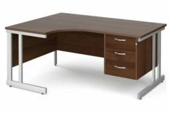All Walnut Double C-Leg Left Hand Ergo Desk 3 Drawers