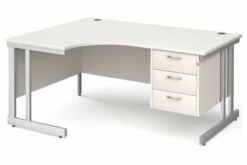 All White Double C-Leg Left Hand Ergo Desk 3 Drawers