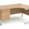 All Beech Double C-Leg Right Hand Ergo Desk 3 Drawers