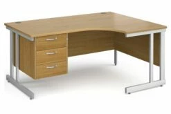 All Oak Double C-Leg Right Hand Ergo Desk 3 Drawers