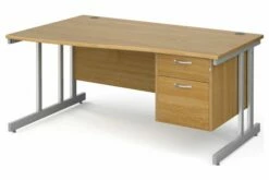 All Oak Double C-Leg Left Hand Wave Desk 2 Drawers