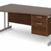 All Walnut Double C-Leg Left Hand Wave Desk 2 Drawers