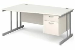 All White Double C-Leg Left Hand Wave Desk 2 Drawers