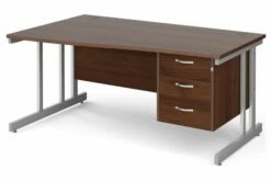 All Walnut Double C-Leg Left Hand Wave Desk 3 Drawers