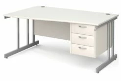 All White Double C-Leg Left Hand Wave Desk 3 Drawers