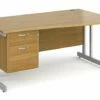 All Oak Double C-Leg Right Hand Wave Desk 2 Drawers