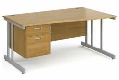 All Oak Double C-Leg Right Hand Wave Desk 2 Drawers