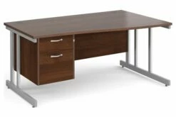 All Walnut Double C-Leg Right Hand Wave Desk 2 Drawers