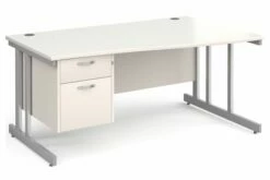 All White Double C-Leg Right Hand Wave Desk 2 Drawers