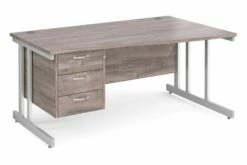 All Grey Oak Double C-Leg Right Hand Wave Desk 3 Drawers