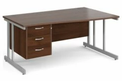 All Walnut Double C-Leg Right Hand Wave Desk 3 Drawers