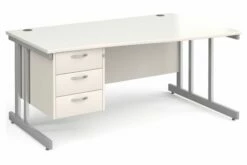 All White Double C-Leg Right Hand Wave Desk 3 Drawers