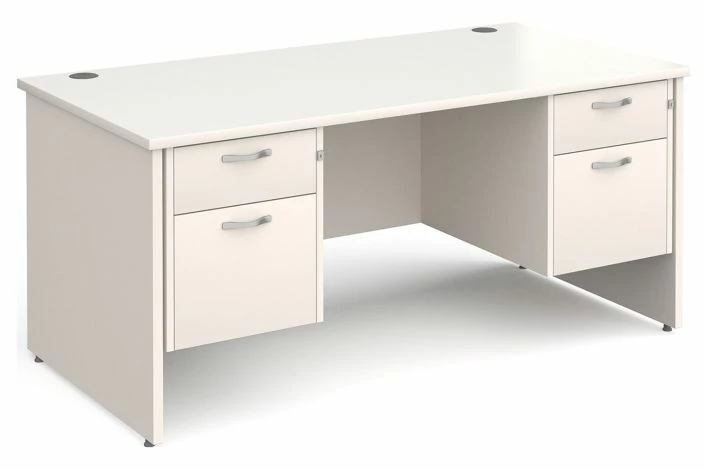 All White Panel End Executive Desk 2+2 Drawers