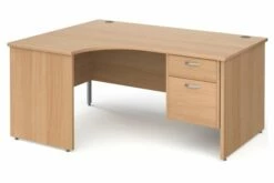 All Beech Panel End Left Hand Ergo Desk 2 Drawers