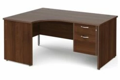 All Walnut Panel End Left Hand Ergo Desk 2 Drawers