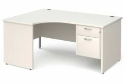 All White Panel End Left Hand Ergo Desk 2 Drawers