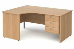 All Beech Panel End Left Hand Ergo Desk 3 Drawers
