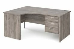 All Grey Oak Panel End Left Hand Ergo Desk 3 Drawers