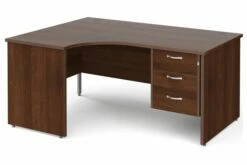 All Walnut Panel End Left Hand Ergo Desk 3 Drawers