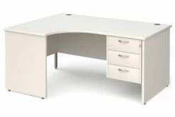 All White Panel End Left Hand Ergo Desk 3 Drawers