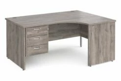 All Grey Oak Panel End Right Hand Ergo Desk 3 Drawers