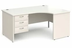All White Panel End Right Hand Ergo Desk 3 Drawers