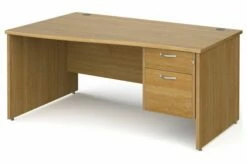 All Oak Panel End Left Hand Wave Desk 2 Drawers