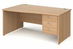 All Beech Panel End Left Hand Wave Desk 3 Drawers