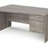 All Grey Oak Panel End Left Hand Wave Desk 3 Drawers