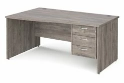 All Grey Oak Panel End Left Hand Wave Desk 3 Drawers