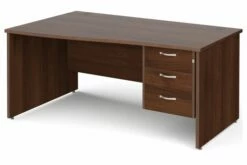 All Walnut Panel End Left Hand Wave Desk 3 Drawers