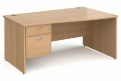 All Beech Panel End Right Hand Wave Desk 2 Drawers