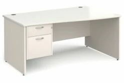 All White Panel End Right Hand Wave Desk 2 Drawers