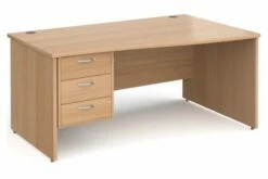 All Beech Panel End Right Hand Wave Desk 3 Drawers