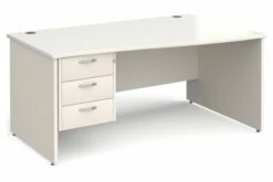 All White Panel End Right Hand Wave Desk 3 Drawers