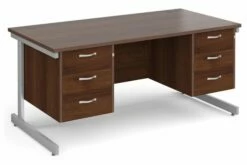 Thrifty Next-Day Rectangular Desk 3+3 Drawers Walnut