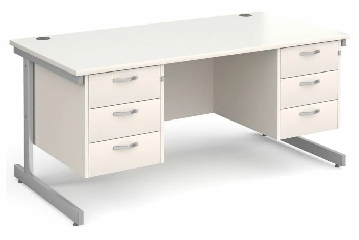 Thrifty Next-Day Rectangular Desk 3+3 Drawers White