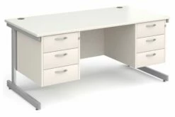 All White C-Leg Executive Desk 3+3 Drawers